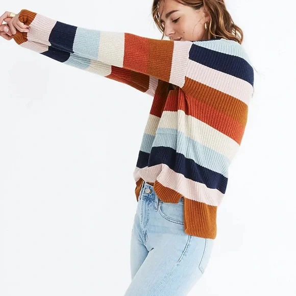 Madewell Thompson Pocket Pullover Sweater in Rainbow Stripe - Picture 2 of 9